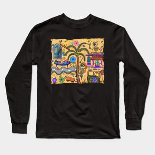 Cute Skeletons - Día De Los Muertos - Goa - Coconut fruit - Doodle Village Life Long Sleeve T-Shirt